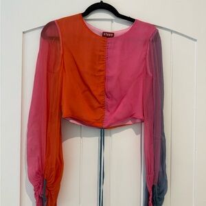 STAUD Pink and Orange Sheer Sleeve Blouse